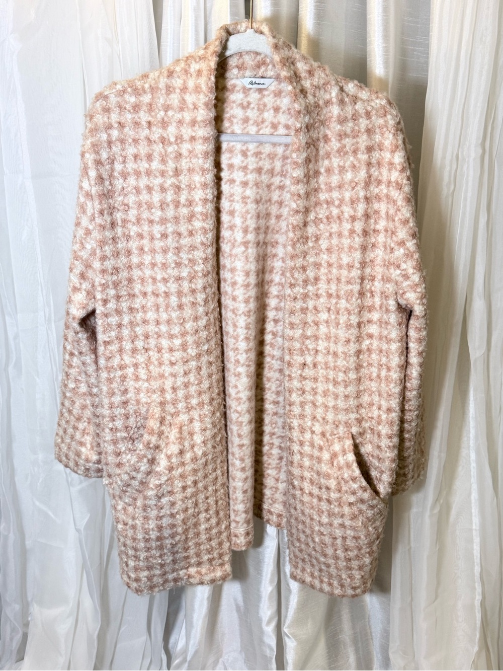 Reitmans Pink Houndstooth Open-Front Coatigan